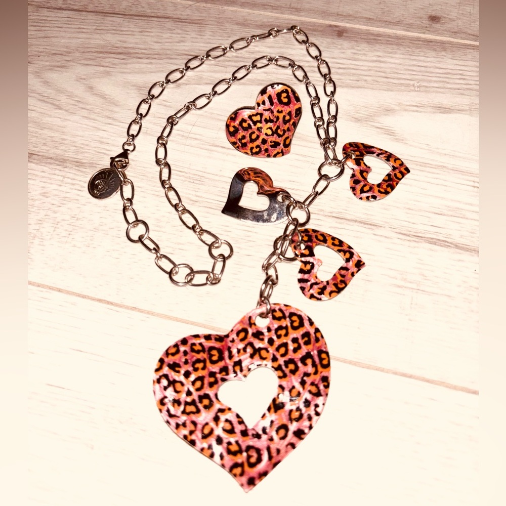 Angelique de Paris 925 Sterling Silver Multi Leopard Heart Necklace & Ring Set